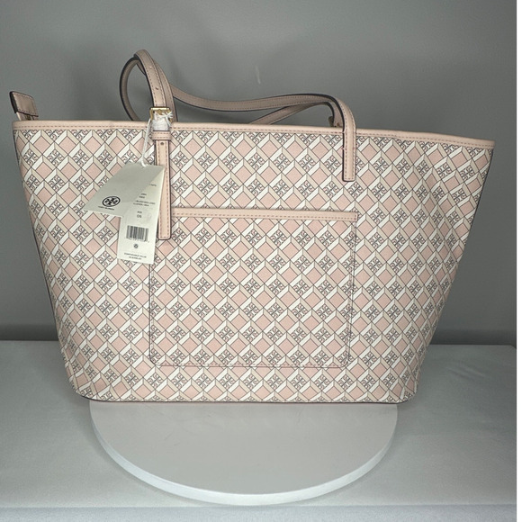 NWT Tory Burch Geo Logo Tote Zip Top Dusted Blush Pink Shoulder Bag Handbag - Picture 3 of 7